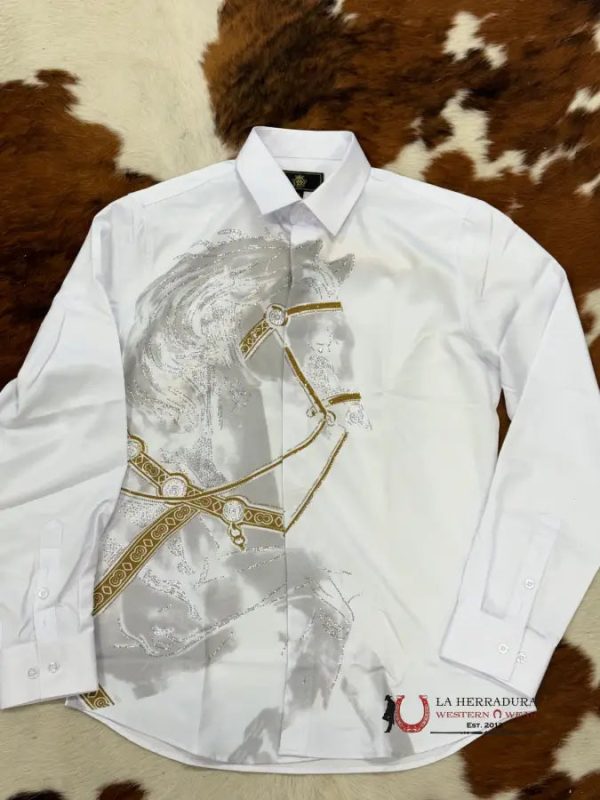 EXOTIC WHITE LONG SLEEVE SHIRT WITH HORSE For Cheap