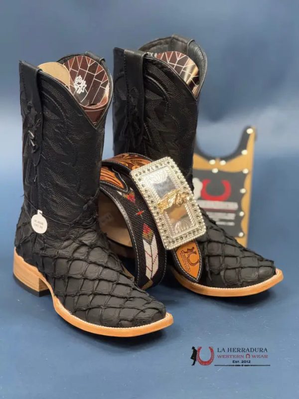 RANCHERS BIGBASS ALL BLACK MATTE TELARAÑA SQUARE TOE BOOT For Sale