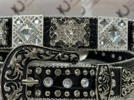 BLACK EXOTIC CLEAR BLING BELT Online Hot Sale