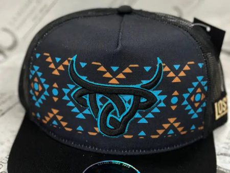 LOST CALF BLUE AZTEC BLACK CAP Online now