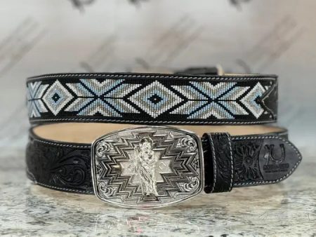 LA HERRADURA BLACK SILVER AZTEC BEADED 2IN BELT ONLY Online Hot Sale