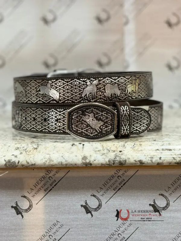 BLACK & SILVER BULL RIDER 2 IN BELT For Cheap