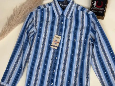 Wrangler Men’s BLUE AZTEC LONG SLEEVE SHIRT Online Sale