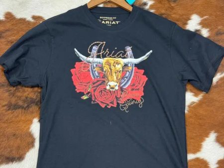 ARIAT WOMEN STEER RODEO QUINCY BLACK SHORT SLEEVE T-SHIRT For Sale