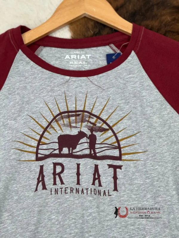 ARIAT WOMEN REAL SUNRISE HEATHER GREY LONG SLEEVE T-SHIRT on Sale