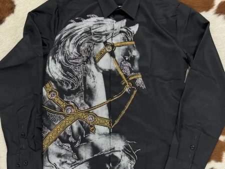 EXOTIC BLACK LONG SLEEVE SHIRT WITH HORSE For Sale