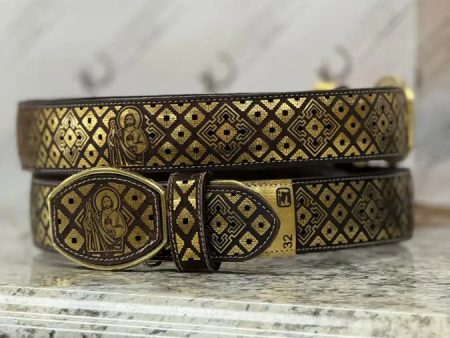 BLACK & GOLD SAN JUDAS 2IN BELT For Sale