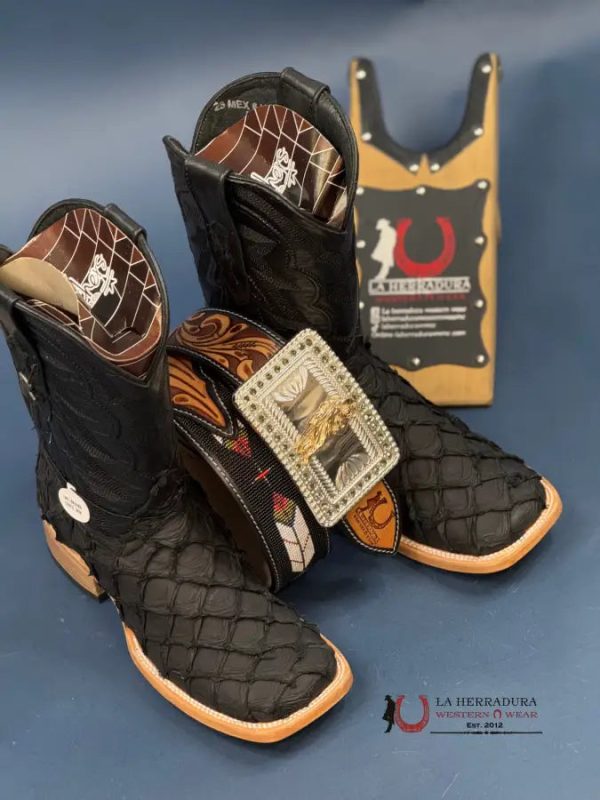 RANCHERS BIGBASS ALL BLACK MATTE TELARAÑA SQUARE TOE BOOT For Sale