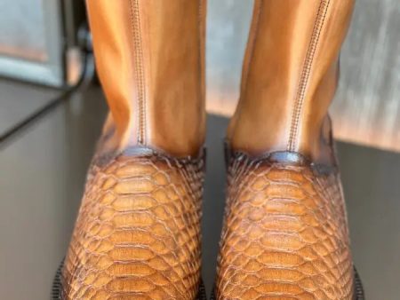 FRANCO CUADRA PYTHON MIEL ALMOND SHORT BOOT Hot on Sale