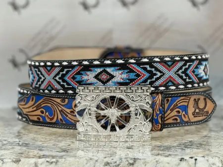 LA HERRADURA ROYAL BLUE AZTEC BEADED 2IN BELT ONLY For Cheap