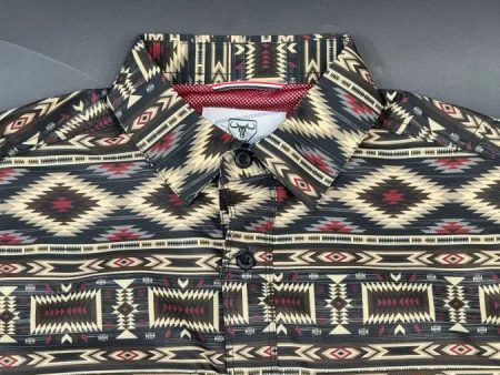 PLATINI BLACK MAROON AZTEC SHORT SLEEVE SHIRT For Sale