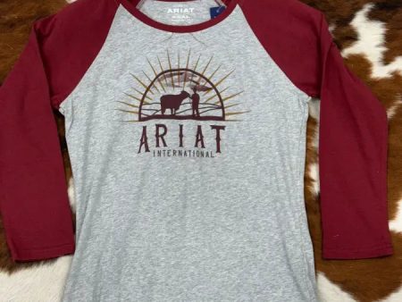 ARIAT WOMEN REAL SUNRISE HEATHER GREY LONG SLEEVE T-SHIRT on Sale