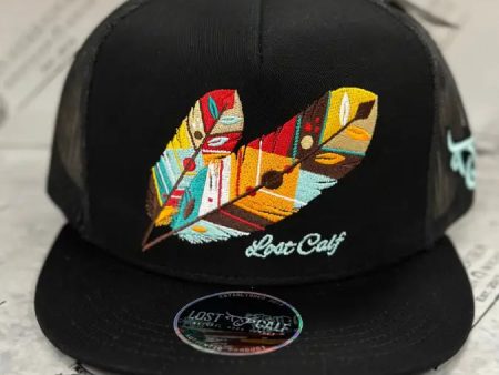 LOST CALF COLORFUL FEATHER BLACK CAP Online Sale