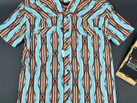 ROCK&ROLL BRIGHT TURQUOISE TEK AZTEC SNAP SHORT SLEEVE SHIRT Discount