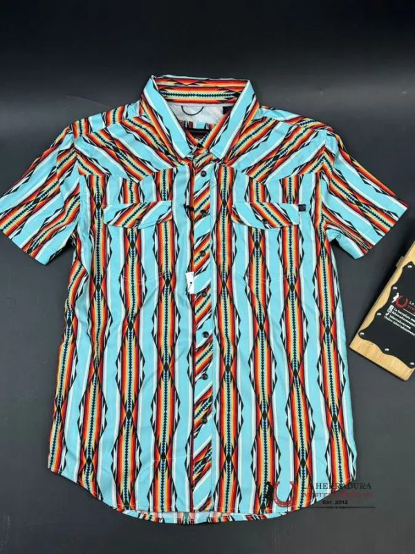 ROCK&ROLL BRIGHT TURQUOISE TEK AZTEC SNAP SHORT SLEEVE SHIRT Discount