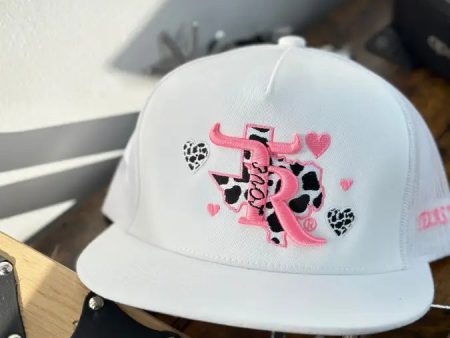 TEXAS RANCH COW PRINT HEARTS WHITE CAP For Cheap