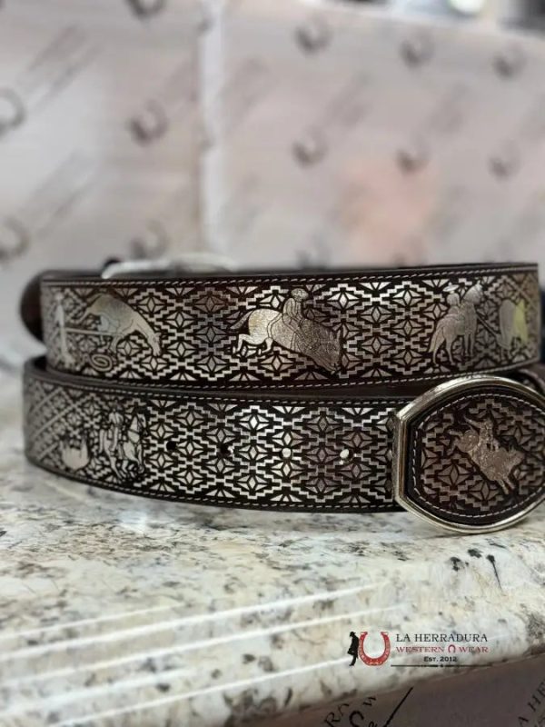 BLACK & SILVER BULL RIDER 2 IN BELT For Cheap