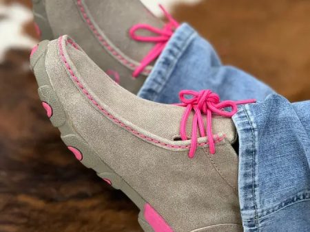 TWISTED X WOMENS DRIVING MOC DUSTY TAN NEON PINK CASUAL SHOE Hot on Sale