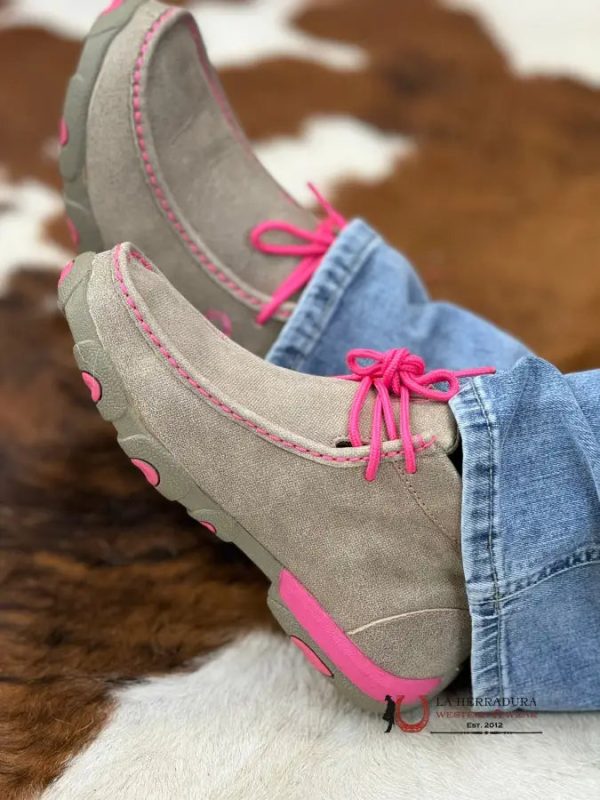 TWISTED X WOMENS DRIVING MOC DUSTY TAN NEON PINK CASUAL SHOE Hot on Sale