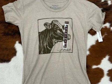 ARIAT WOMEN COW COVER OATMEAL HEATHER SHORT SLEEVE T-SHIRT Fashion