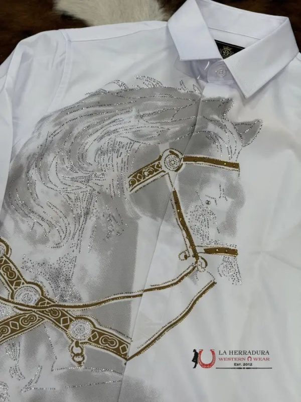 EXOTIC WHITE LONG SLEEVE SHIRT WITH HORSE For Cheap