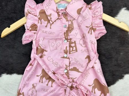 SHEA BABY PINK WESTERN GAMBLER PRINT SNAP DRESS Online Sale