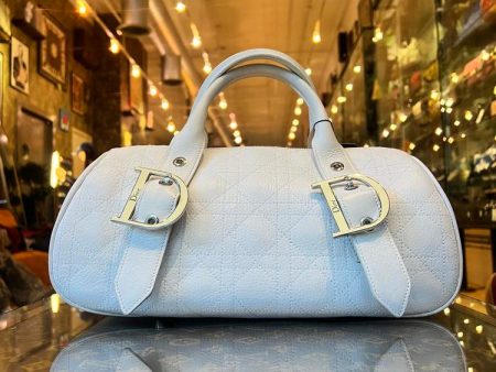 Christian Dior Lady Dior Canage White Leather Mini Boston on Sale