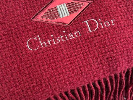 Dior Logo Wool Blanket Maroon (57x34) Cheap