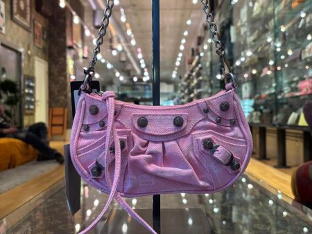 Balenciaga BB Pink Denim Le Cagole Chain Bag Supply