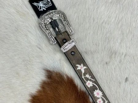 ANGEL RANCH GIRL BELT GREY WHITE FLOWER STITCH Sale