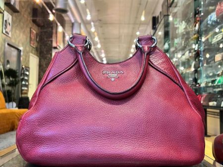 Prada Red Vitello Daino Leather Hobo Bag For Discount