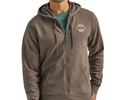 WRANGLER MEN’S BACK GRAPHIC LOGO ZIP UP- BROWN For Sale