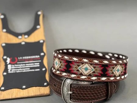 3D BELT COMPANY CINTURÓN AZTEC STITCHED RED BALCK WHITE DETAIL Fashion