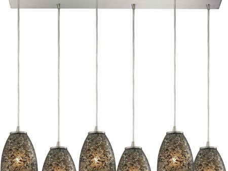 Fissure 6 Light Pendant In Satin Nickel and Smoke Glass Online Sale