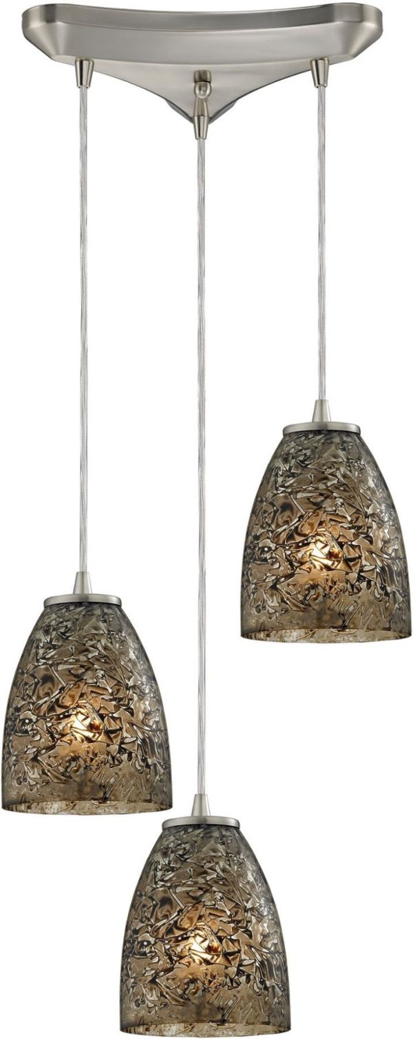 Fissure 3 Light Pendant In Satin Nickel and Smoke Glass Hot on Sale