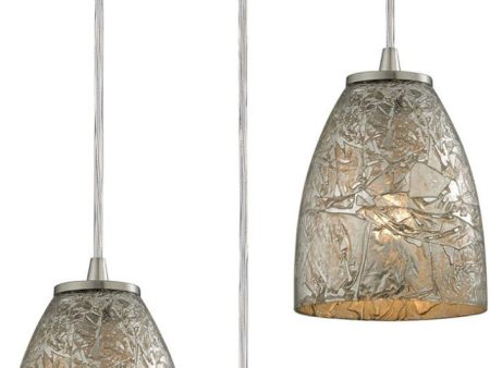 Fissure 3 Light Pendant In Satin Nickel and Silver Glass For Sale