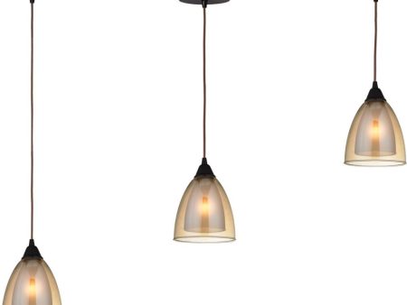 Layers 3 Light Pendant In Oil Rubbed Bronze and Amber Teak Glass For Discount